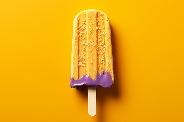 Crème glacée jaune-orange sur fond violet