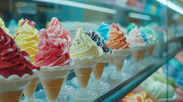 La crème glacée sur la vitrine du supermarché, du café, de la bannière, de la conception d'arrière-plan