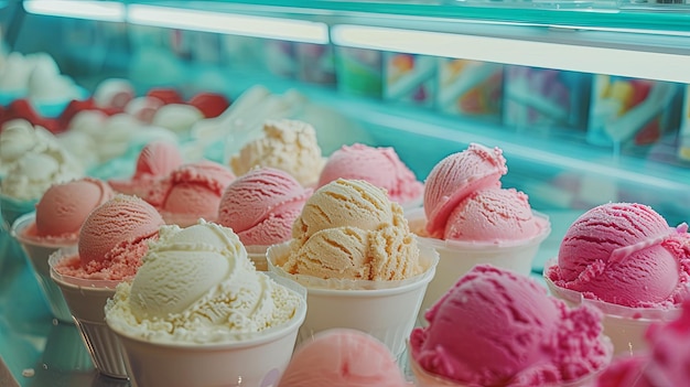 La crème glacée sur la vitrine du supermarché, du café, de la bannière, de la conception d'arrière-plan