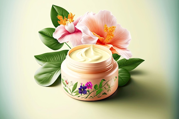 Crème grasse naturelle aux produits de spa hibiscus flatlay