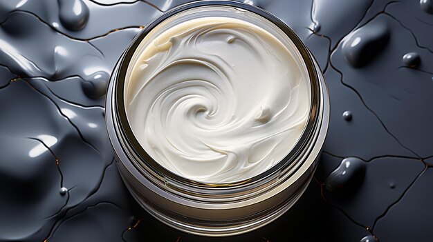 Crème hydratante pour le visage dans un bocal vue de dessus produit cosmétique anti-âge pour le visage et les mains