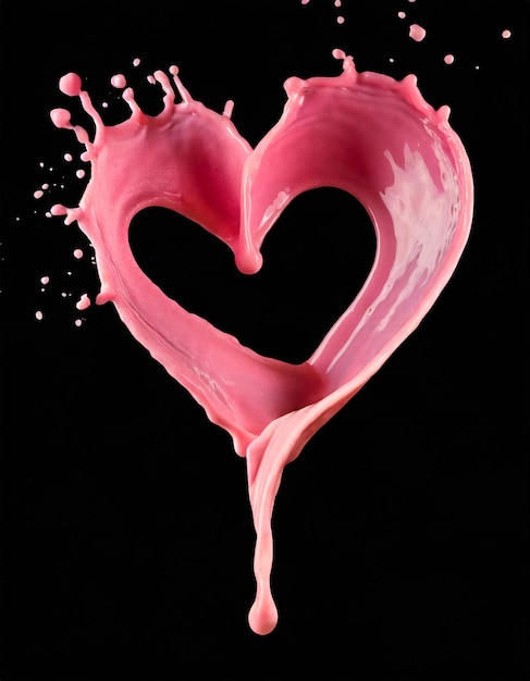 Photo creme de jus rose en forme de cœur isolée sur un fond noir le jour de la saint-valentin