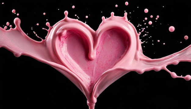 Creme de jus rose en forme de cœur isolée sur un fond noir le jour de la Saint-Valentin