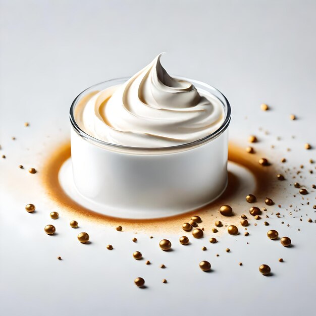 Photo crème liquide dans une tasse en vagues et gouttes