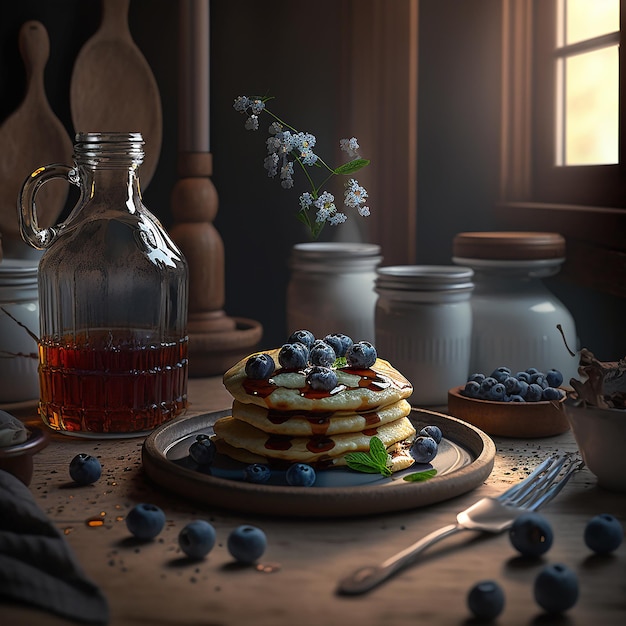 crêpe au petit déjeuner avec du sirop de miel d'érable