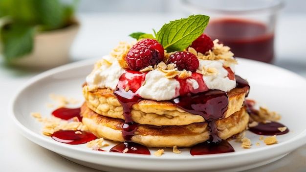 Crêpe d'avoine avec fromage cottage à la banane et confiture