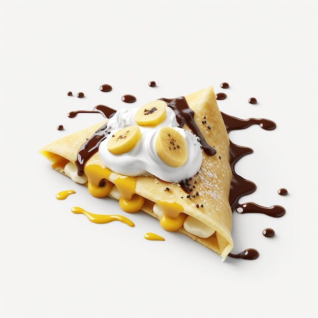 Une crêpe avec des bananes et de la crème fouettée dessus