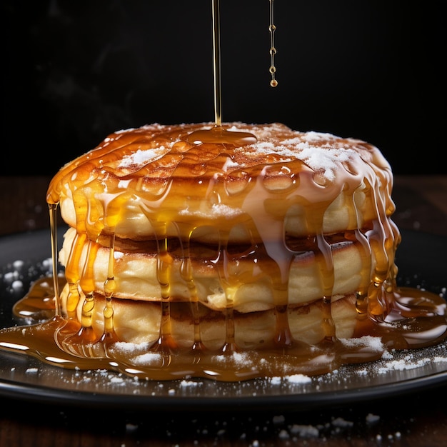 Une crêpe avec un fond noir ornée d'ai génératif goutte à goutte