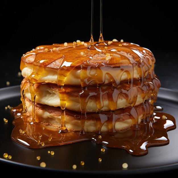 Une crêpe avec un fond noir ornée d'ai génératif goutte à goutte