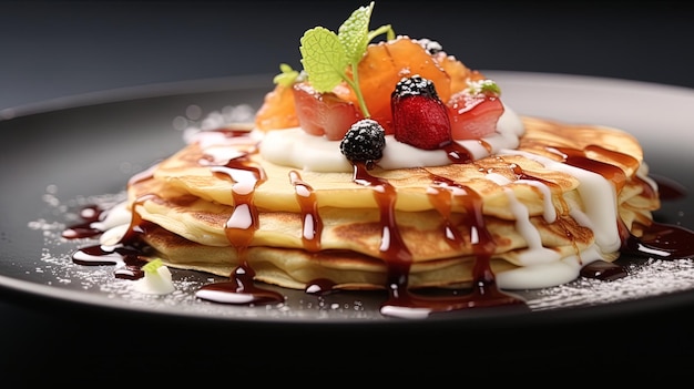 une crêpe avec des fraises et du sirop