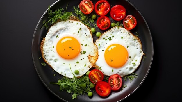 une crêpe avec des œufs et des tomates