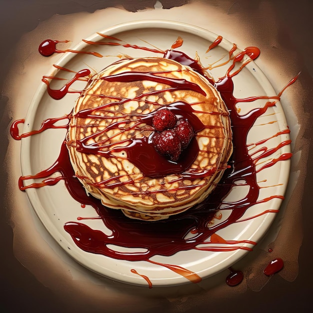 les crêpes sur une assiette avec de la confiture de chocolat vue supérieure