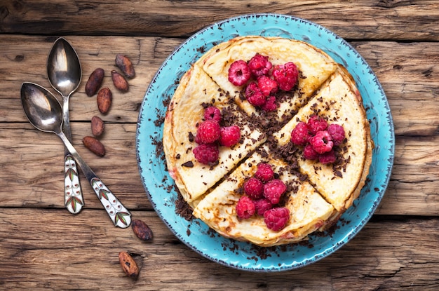 Crêpes aux framboises