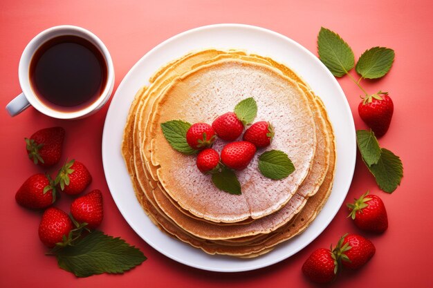 Des crêpes délicieuses avec de la crème et des fraises.