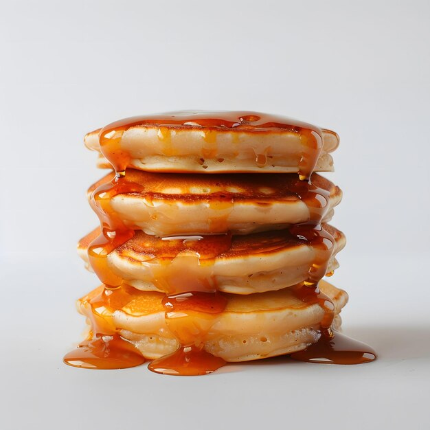 Des crêpes délicieuses avec de la sauce caramel isolée sur fond blanc