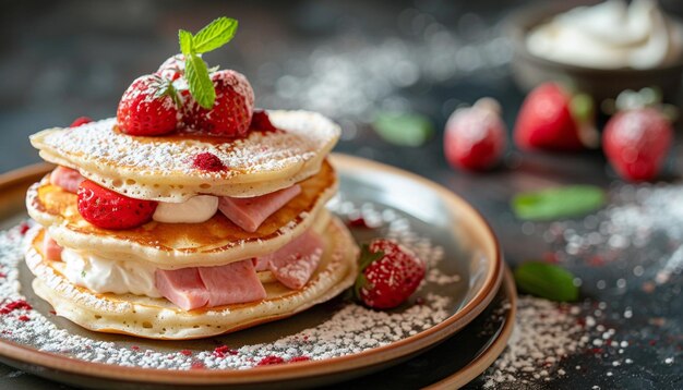 Des crêpes gourmet farcies de fromage à la crème et de jambon au focus sélectif Copier l'image spatiale