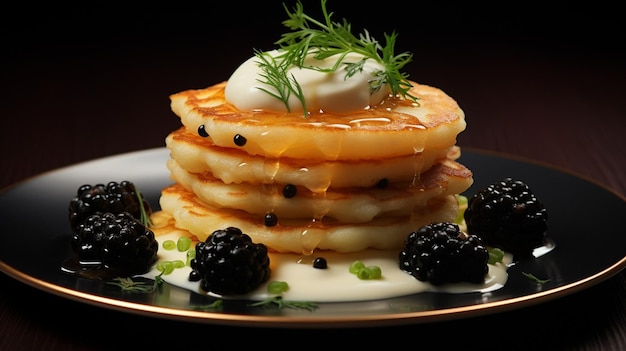 Crêpes à la pomme de terre avec de la crème aigre Crêpes frites Crêpes avec des légumes verts