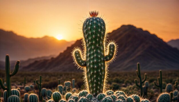 Le crépuscule parmi les cactus