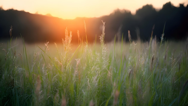 Photo crépuscule de prairie d'été avec mise au point sélective fond vintage abstrait