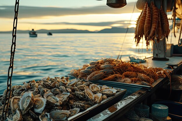 Des crevettes sur un bateau en mer