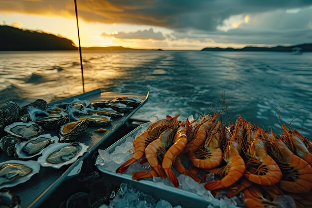 Des crevettes sur un bateau en mer