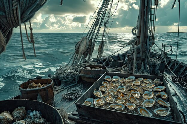 Des crevettes sur un bateau en mer