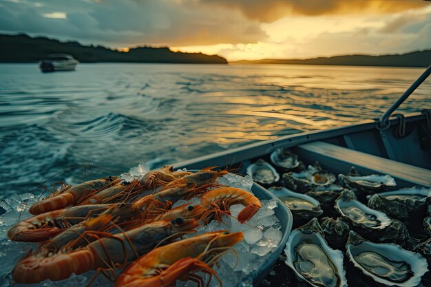 Des crevettes sur un bateau en mer