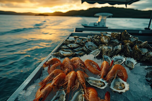 Des crevettes sur un bateau en mer