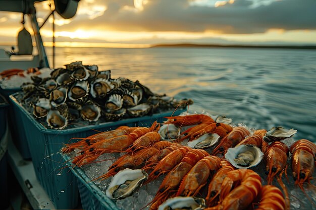 Des crevettes sur un bateau en mer