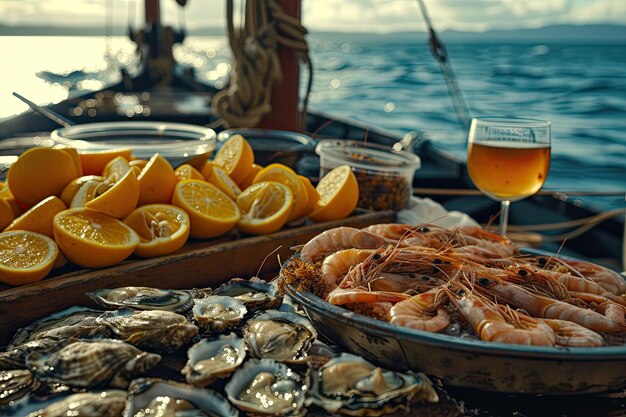 Des crevettes sur un bateau en mer