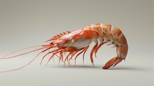 Crevettes d'eau douce isolées sur fond beige Rendering 3D d'une crevette avec des détails réalistes