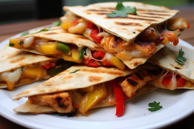 Des crevettes épicées Fajita Quesadillas avec des poivrons