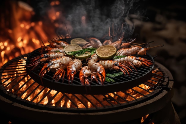 Crevettes frites au barbecue sur le gril Generative AI