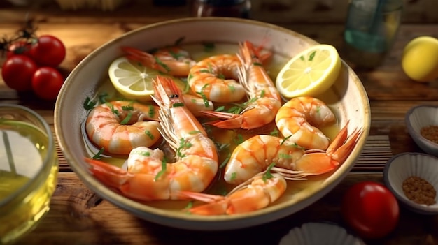 Crevettes frites ou grillées avec épices à l'ail et huile AI générée