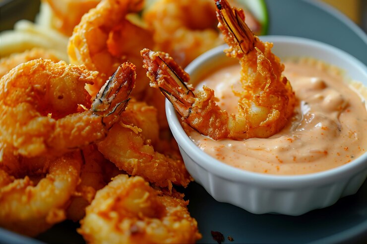Crevettes frites avec une sauce épicée