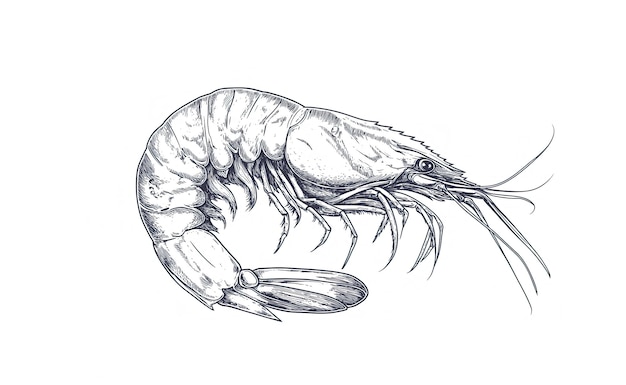 Crevettes de fruits de mer Vintage à l'impression rétro noire et blanche crevettes de produits de la mer