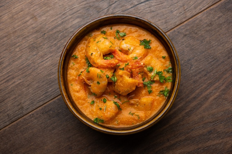 Photo crevettes de goan ou curry de crevettes ou zinga masala également connu sous le nom de kolambiã