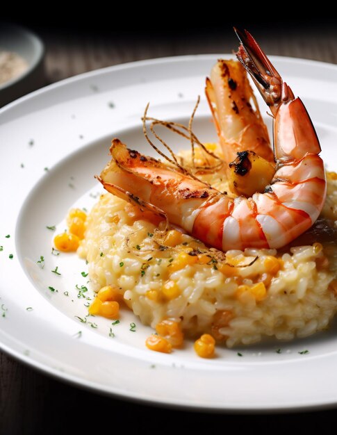 Crevettes grillées et risotto à la poutargue Génération AI