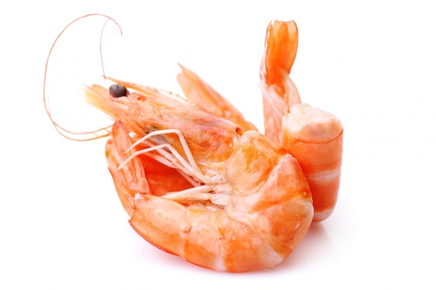 Crevettes isolées sur blanc