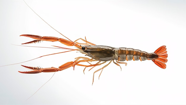 Photo crevettes de rivière communes ou macrobrachium rosenbergii isolées sur fond blanc