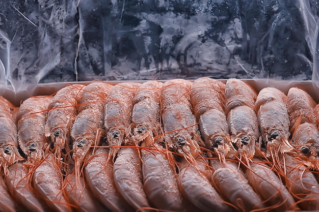 crevettes royales surgelées, fruits de mer de fond macro, crevettes rouges fraîches