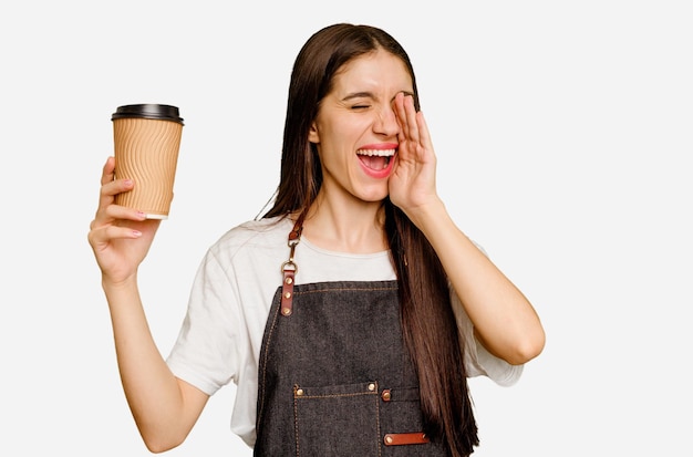 Crier et tenir la paume près de la bouche ouverte