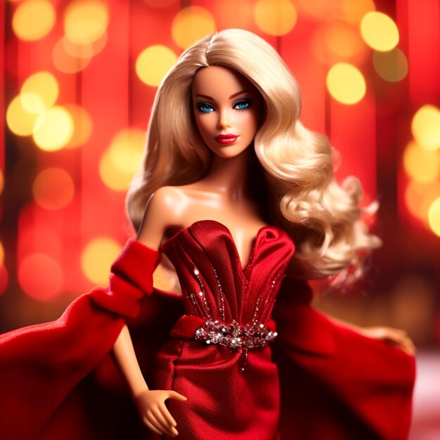 Crimson Elegance La séduisante tenue rubis de Barbie au milieu de teintes radieuses