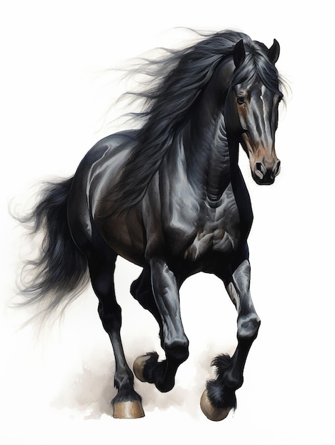 La crinière, la queue, les sabots d'un cheval noir, un animal est un ami d'une personne, un animal de compagnie.