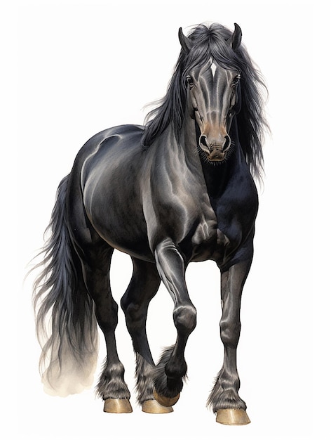 La crinière, la queue, les sabots d'un cheval noir, un animal est un ami d'une personne, un animal de compagnie.
