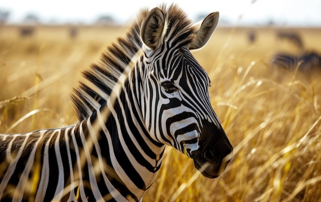 La crinière de zèbre sur le fond de la savane