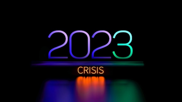 CRISE 2023. Crise du texte du concept de texte en 2023, analyse de la crise financière et énergétique. Rendu 3D.