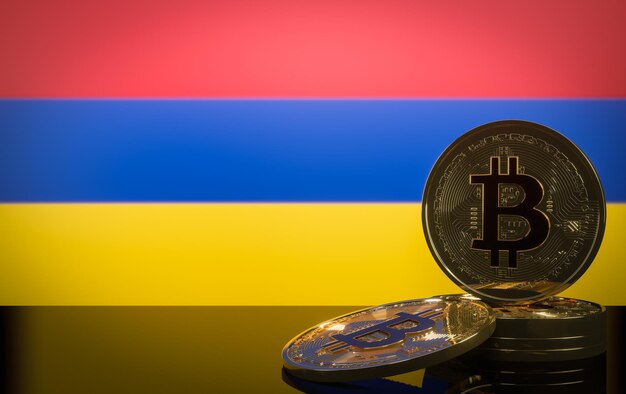 Crise du bitcoin en Arménie bitcoin et pièces de monnaie crypto bitcoin et drapeau Arménie Travail 3D et image 3D