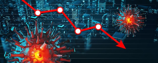 Crise du Covid et effondrement des marchés, retombées économiques. illustration 3D