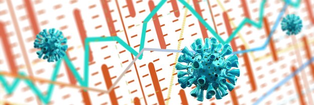 Crise du Covid et effondrement des marchés, retombées économiques. illustration 3D